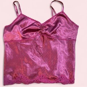 Satin Pink Striped Camisole with Lace Trim